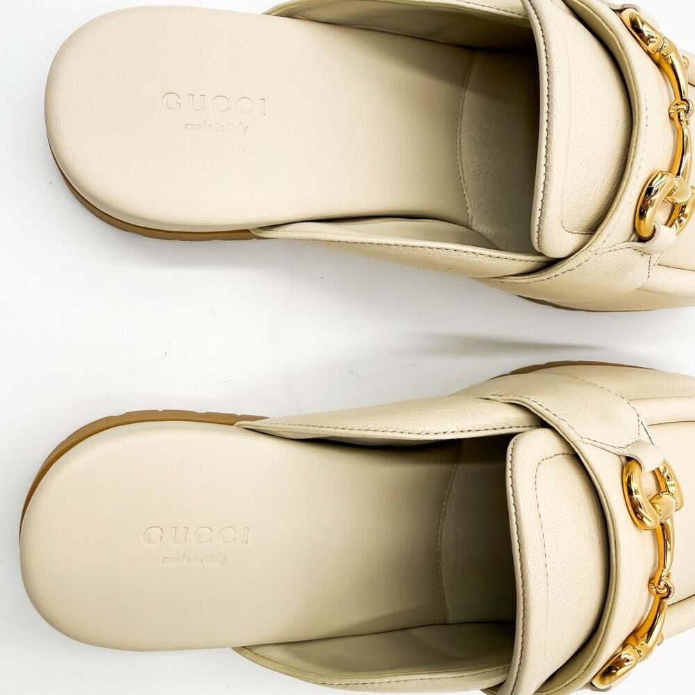 Gucci Airel Horsebit Leather Mules Ivory Loafer Slides EU 40 US 10 - Picture 7 of 11